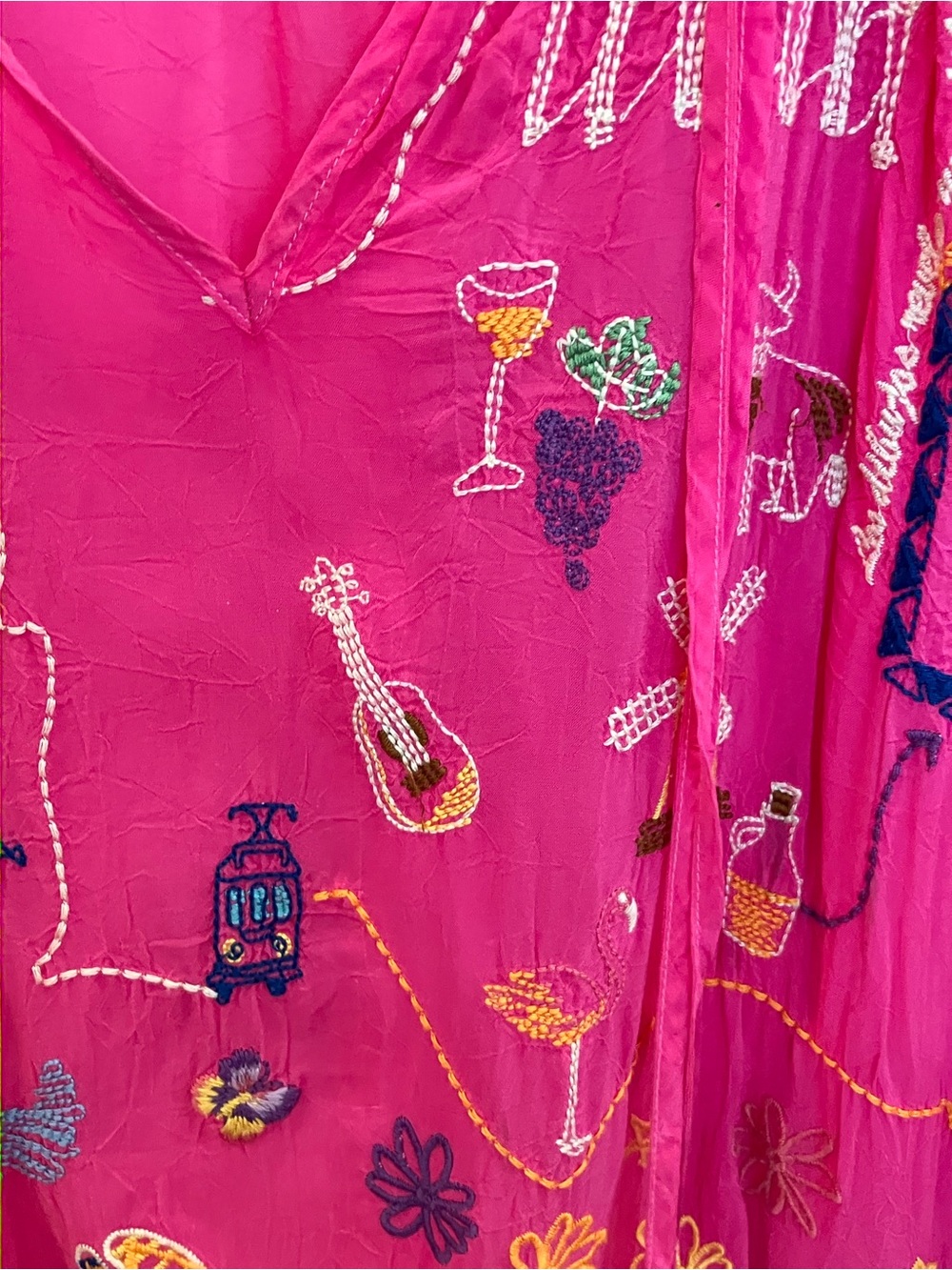 Johnny Was Bright Fuchsia Embroidered V-Neck Tunic - Picture 5 of 14
